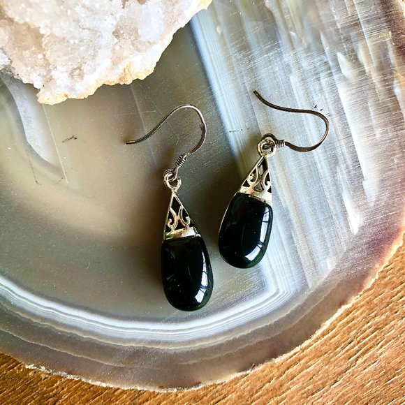 Jewelry - 925 Sterling Silver w/ Black enamel Earrings